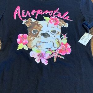 Aeropostale NWT Soft Cotton graphic Tee with bulldog, florals, and sequins - Med